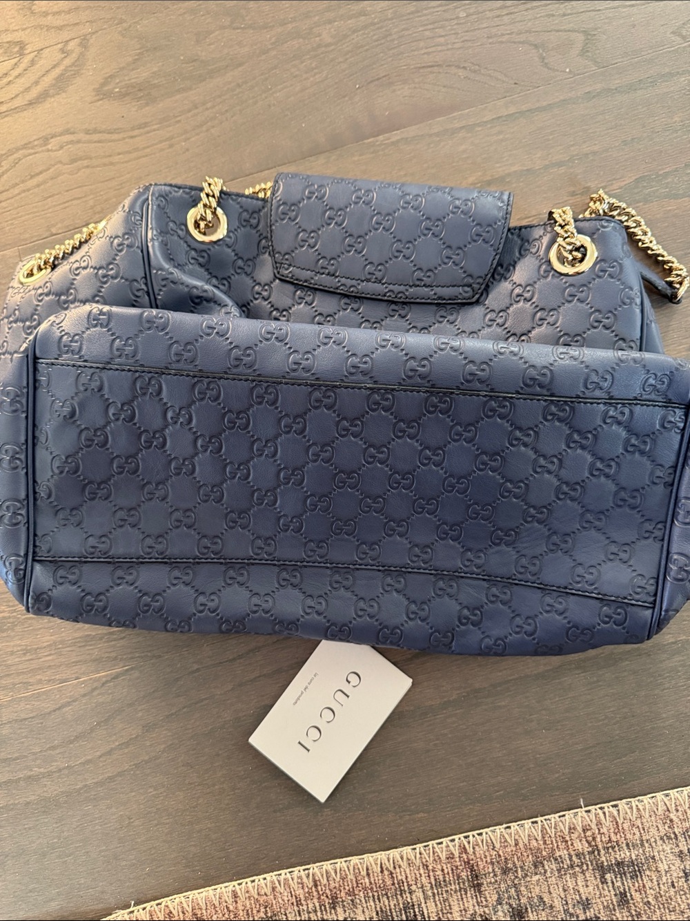Gucci Emily Blue GG Leather Shoulder Bag with Gold Chain Guccissima bag - Picture 8 of 8